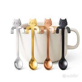 Set 4 Cucchiaini Gatto Acciaio Inox Caffè Tè Desse