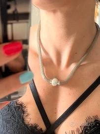Collier donna maglia mesh argento con dettaglio br