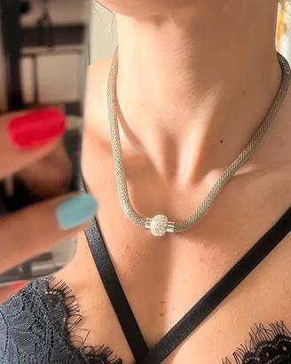 Collier donna maglia mesh argento con dettaglio br
