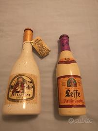 2 bottiglie birra vuote vetro smaltato con tappo