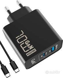Caricatore USB C 70W, PD GaN Rapido Tipo C 2 Porte