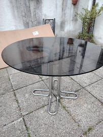 Tavolo rotondo vetro fumé e acciaio - Anni '70