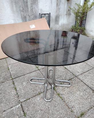 Tavolo rotondo vetro fumé e acciaio - Anni '70