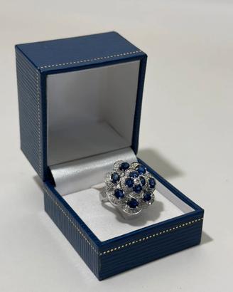 Anello Diana , Oro bianco Diamanti e Zaffiri