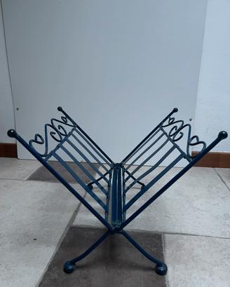 Porta riviste di ferro pieghevole in metallo blu