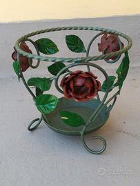 Porta vaso foglie e fiori in ferro 