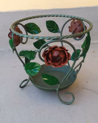 Porta vaso foglie e fiori in ferro 