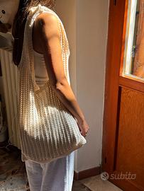 Borsa rete shopper crochet beige panna donna
