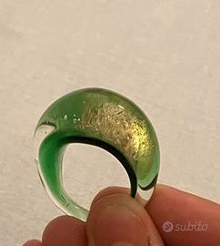 Anello vetro di murano verde/oro