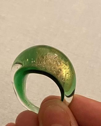 Anello vetro di murano verde/oro