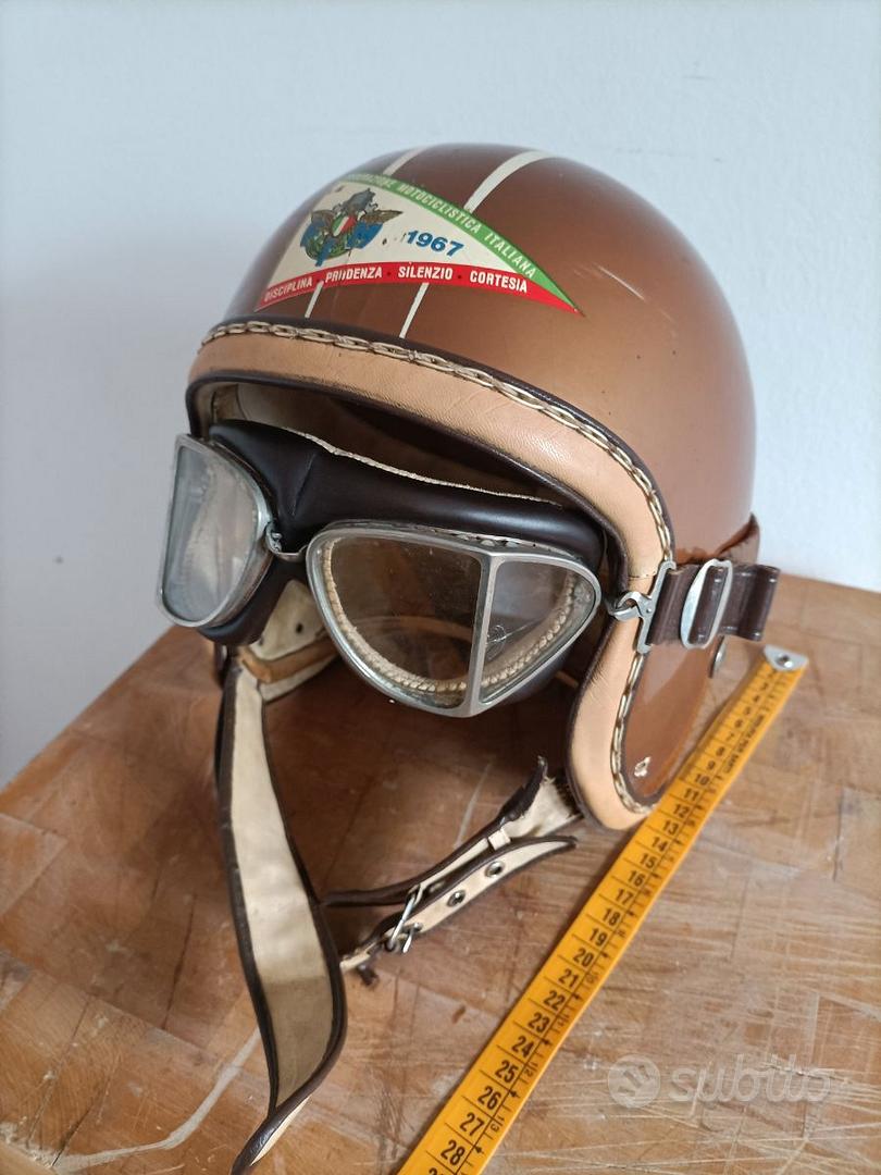 Casco moto vintage occhiali protettivi cuoio vetro - Accessori Moto In  vendita a Udine