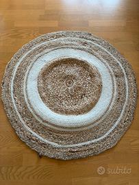 Tappeto rotondo cotone bianco e iuta D90 cm