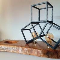 lampada stile industrial in legno massello