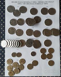 51 MONETE da 100 LIRE ITALIANE MINERVA E TURRITA