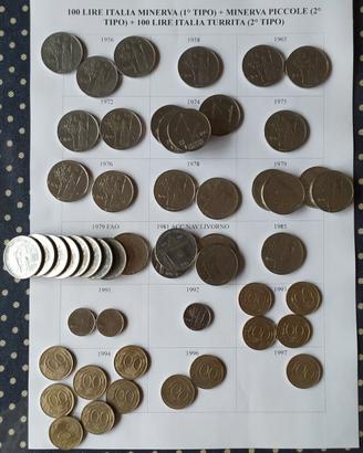 51 MONETE da 100 LIRE ITALIANE MINERVA E TURRITA