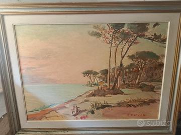 Dipinto olio su tela Marina di Bibbona '60