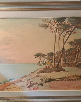 Dipinto olio su tela Marina di Bibbona '60