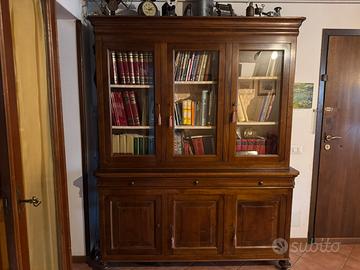 Libreria credenza in noce massello a 3 ante