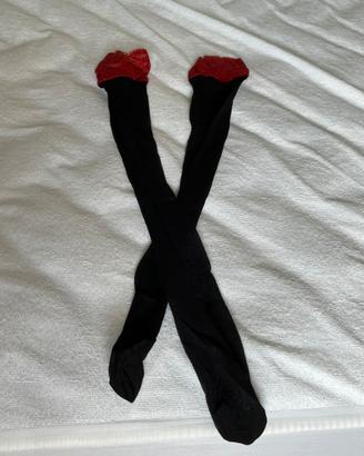 Calze auto reggenti rosso/nere