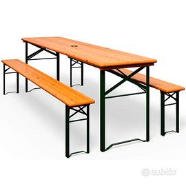 Set Birreria Tavolo Panche Pieghevoli Legno 200Cm