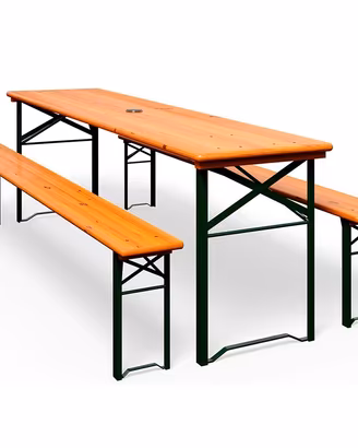 Set Birreria Tavolo Panche Pieghevoli Legno 200Cm