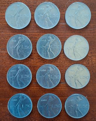 6 monete da 50 lire vulcano 1957 e 6 del 1960, NC!