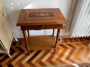 TAVOLINO LEGNO INTARSIATO PORTA TV - COMPUTER ECC.