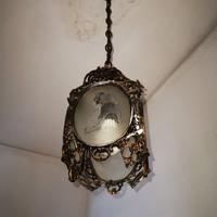 lampadario in metallo con vetro disegnato anni 60