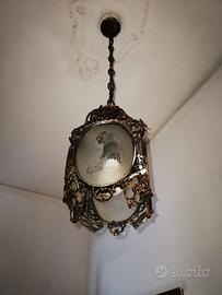 lampadario in metallo con vetro disegnato anni 60