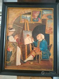 Antico dipinto olio su tela, Artista nello studio