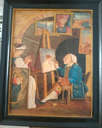 Antico dipinto olio su tela, Artista nello studio