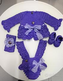 uncinetto bimba 0-3 mesi completo viola 