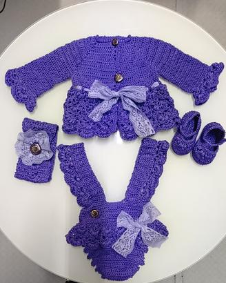 uncinetto bimba 0-3 mesi completo viola 