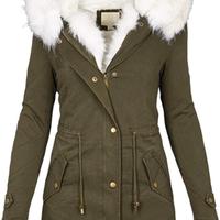 parka donna verde con pelliccia