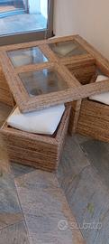 Set tavolino e 4 sgabelli rattan