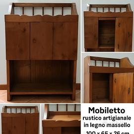 Mobiletto rustico artigianale in legno massello co