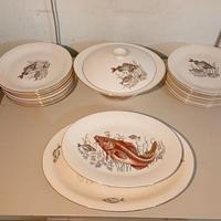 Set Piatti Vintage Euro Porcelaine Pesci Bordo Oro