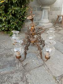 lampadario vecchio antico 6 luci e bocce di vetro