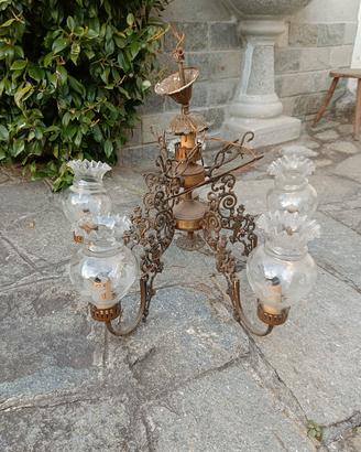 lampadario vecchio antico 6 luci e bocce di vetro