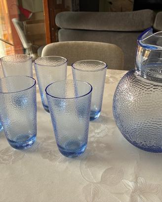 Servizio Acqua Vintage Vetro Azzurro 