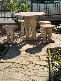 Set da giardino tavolo e 4 sgabelli, inizi 900.
