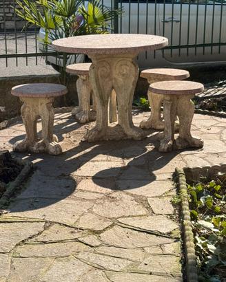 Set da giardino tavolo e 4 sgabelli, inizi 900.