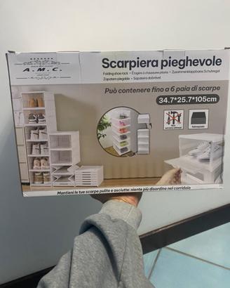 Scarpiera 6 ripiani pieghevole in plastica rigida