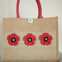 Borsa mare donna juta rosso handmade