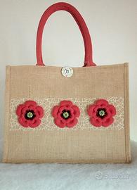 Borsa mare donna juta rosso handmade