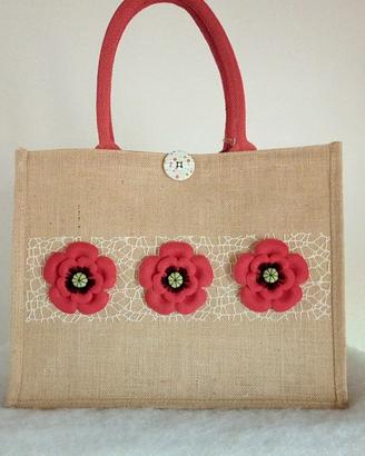 Borsa mare donna juta rosso handmade