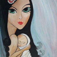 Tavola dipinta a mano giovane mamma