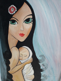 Tavola dipinta a mano giovane mamma