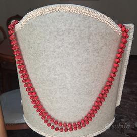 Collana Vintage Sautoir Rosso Corallo Pasta Vetro