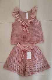 completo pantaloncini e canotta traforato crochet 